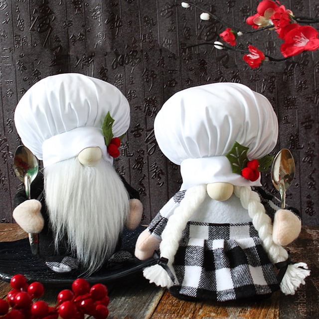 Fiudx Muñeco de Chef Enano, Decoración Navideña Caprichosa, Gnomo de Tela Suave, Adorno Navideño Inspirado En Chef, Decoración Única para La Cocina, Adorno Festivo para La Chimenea (1 Juego)