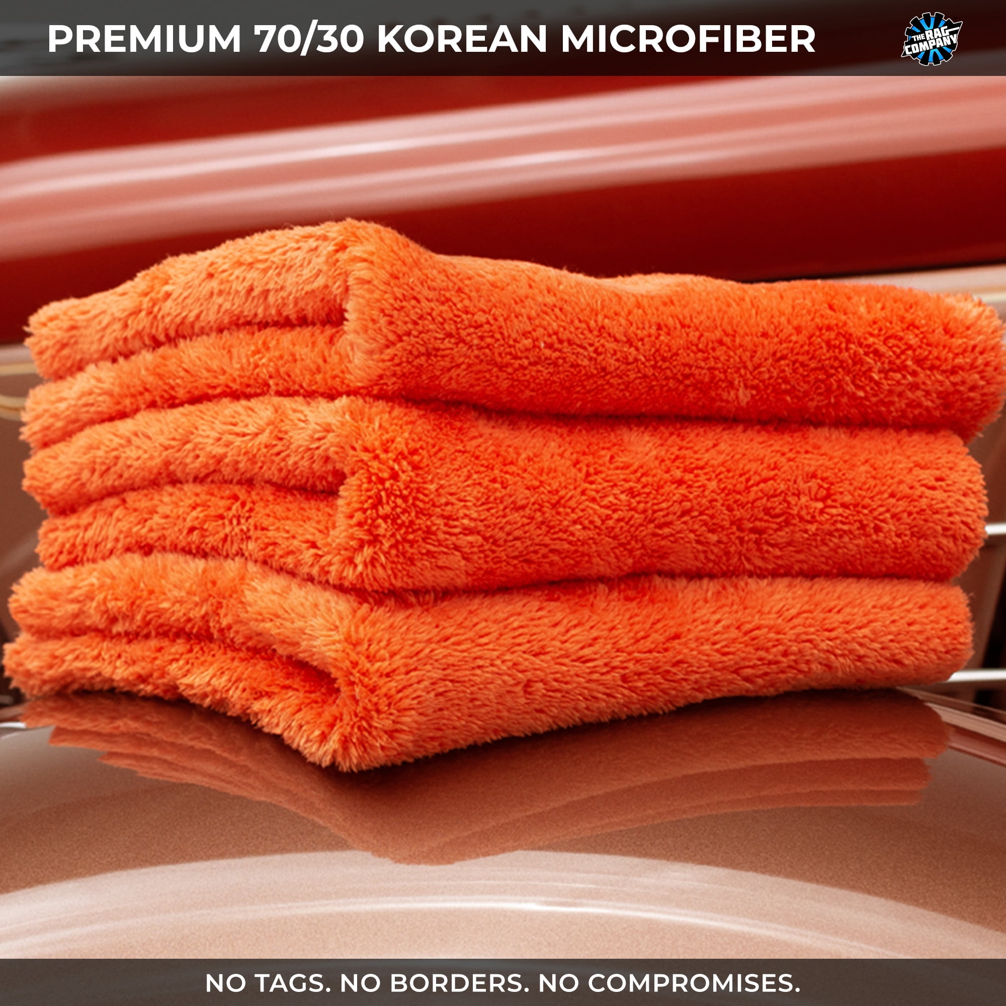 The Rag Company - Eagle Edgeless 500 - Microfiber Towels For Cars - 500gsm, 16in x 16in, Orange (4 Pack)