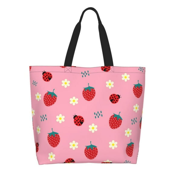 Naloa Strawberry and Ladybugs Tote Bag for Women Large Capacity Shoulder Bag for College Work Travel Shopping