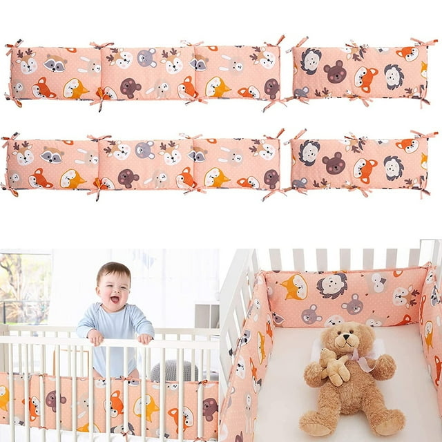 Juego De Almohadillas Protectoras 4 En 1 Para Cuna, Forro De Algodón Para Cuna, Juego De Ropa De Cama Para Niños Y Niñas, Forro Protector Seguro Para Cuna, 4 Lados