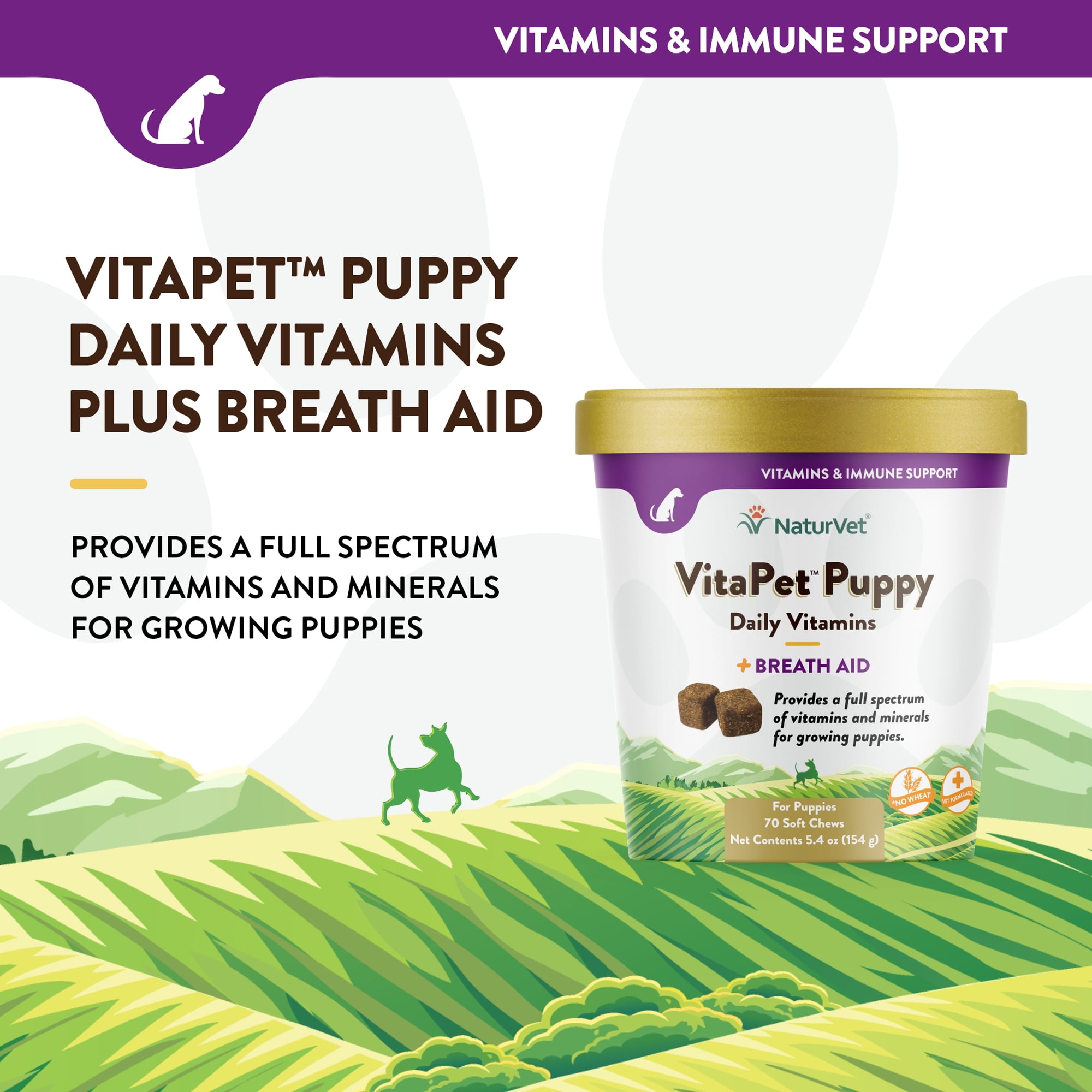 NaturVet – VitaPet Puppy Daily Vitamins for Dogs – Plus Breath Aid – Specifically Formulated to Provide Puppies with Essential Vitamins, Minerals, Amino Acids & Fatty Acids – 70ct Soft Chew