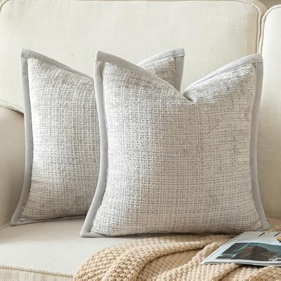 Eryueer Pack of 2 Chenille Textured Decorative Cushion Covers Accent Solid Throw Pillow Covers Soft Cozy Pillow Case with Velvet Back for Couch Sofa Bed Living Room 20x20 Inch 50x50cm Pearl Grey