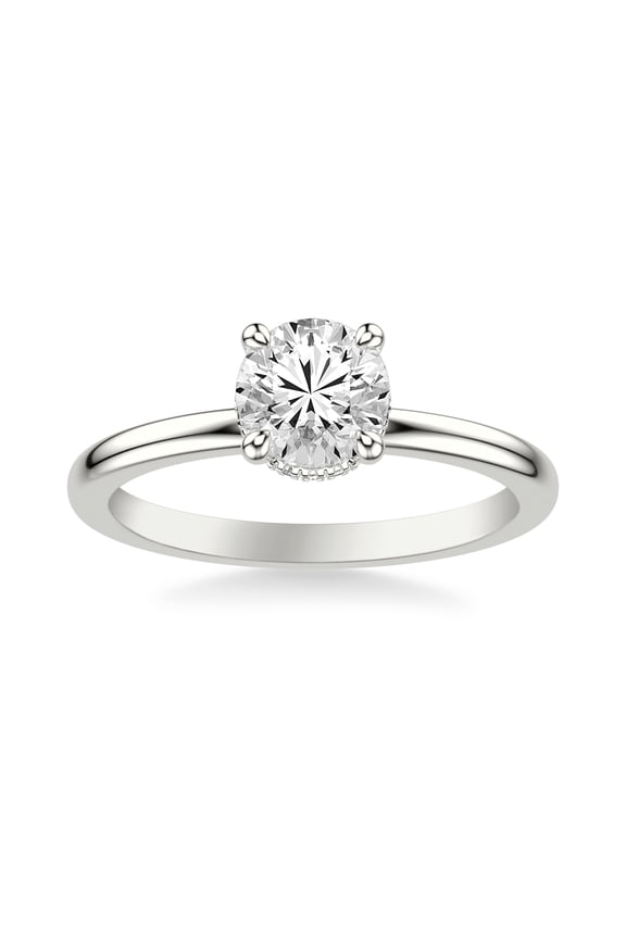 1.88 Ct Round Cut Lab Created Diamond Hidden Halo Ring - Women's Solitaire Engagement Ring - 14K White Gold Over Anniversary Diamond Rings for Her - Promise Wedding Surprise Ring