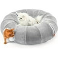 thumbnail image 7 of Cat Tunnel Bed for Indoor Cats 35.5 Inch XL Cat Donut Tunnels Cute Tubes Round Pet Play Tunnel Toy for Kitten Puppy Rabbit with Washable Circle Cushion Grey, 7 of 7