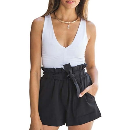 - Babula Women Bowknot Elastic High Waist Casual Shorts Pants