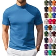 thumbnail image 2 of Men's Mock Turtleneck Shirts Short Sleeve Lightweight Soft Basic T-Shirts Solid Pullover Undershirt Tops （Cyan,L）, 2 of 7