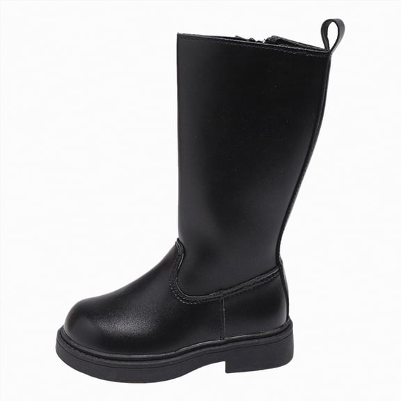 Gvdentm Boots for Girls Size 3 Girls Side Zipper Combat Ankle Boots Round-Toe Soft Non-Slip Boots Pu Leather Outdoor Hiking Boots Platform Casual Shoes(Black,10.5)