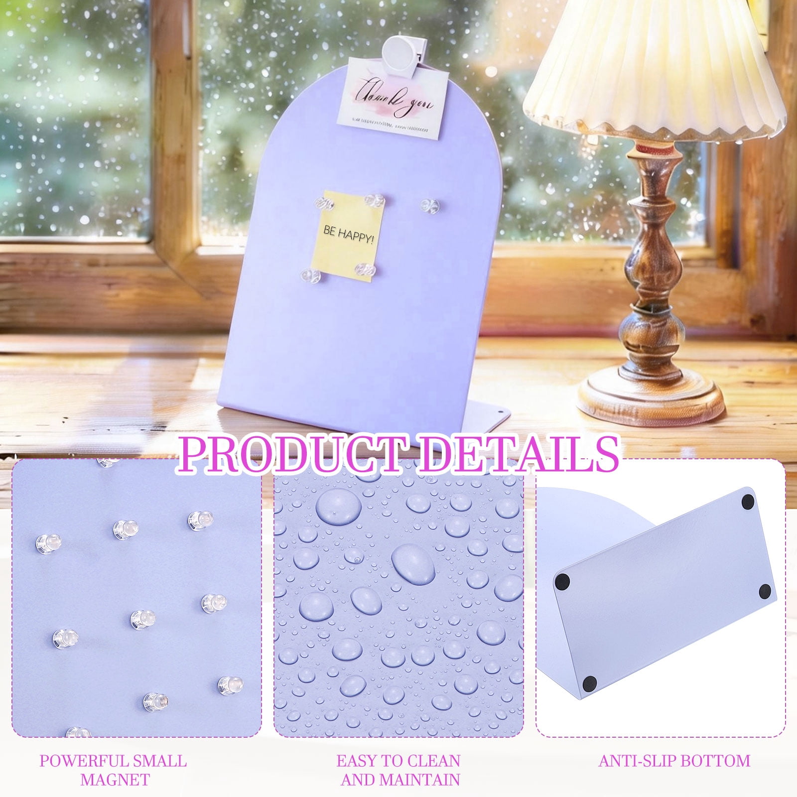 Uxcell Magnetic Bulletin Board, Memo Magnet Display Stand Board with Magnetic Accessory Set for Home Office Kitchen, Purple