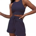thumbnail image 2 of 2024  Summer New Sleeveless Waffles Set Solid Color Vest Fashion Casual Short 2-piece Set for Women, 2 of 7
