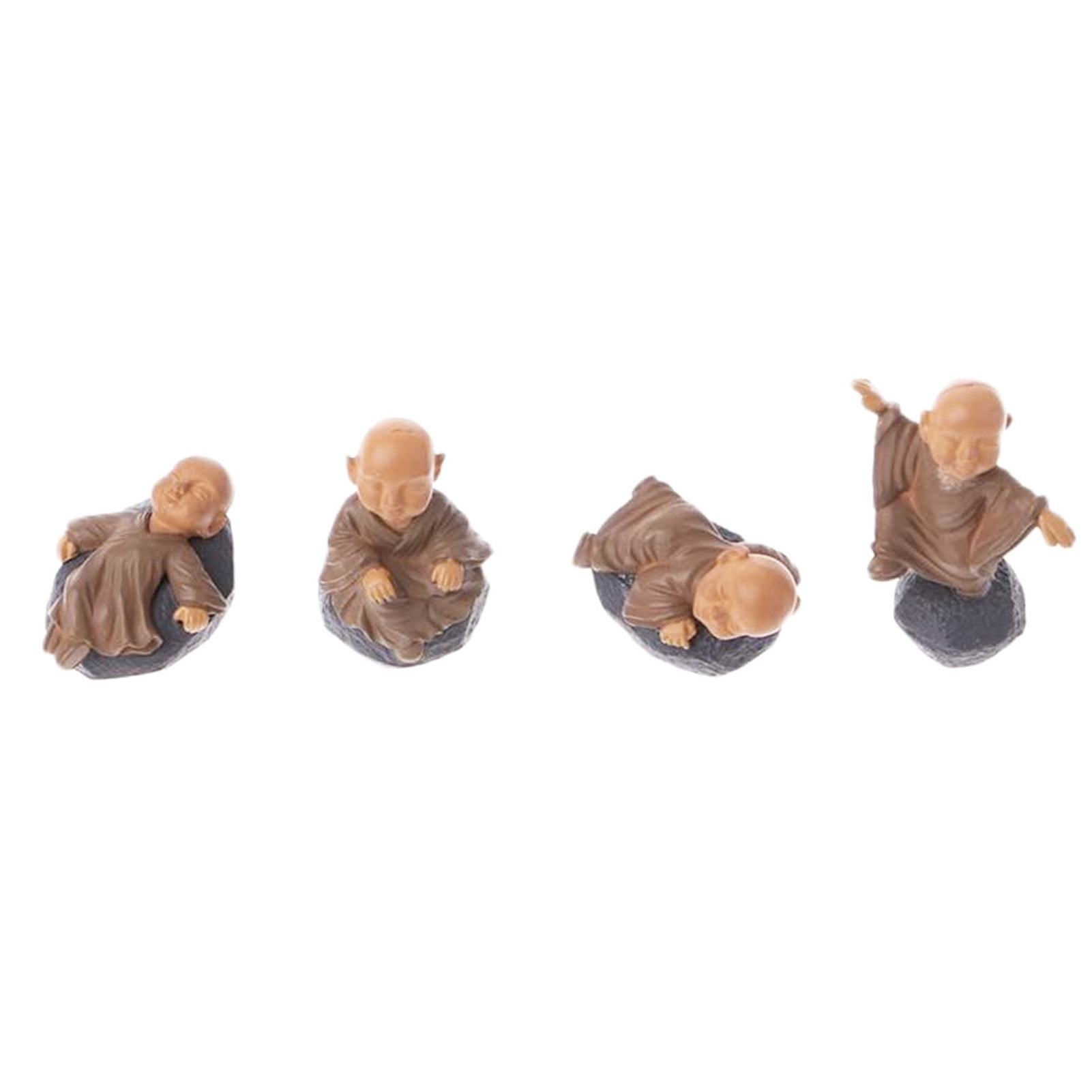 4Pcs Chinese Buddhist Monks Miniature Bonsai Garden Furniture Resin Figurine Set 