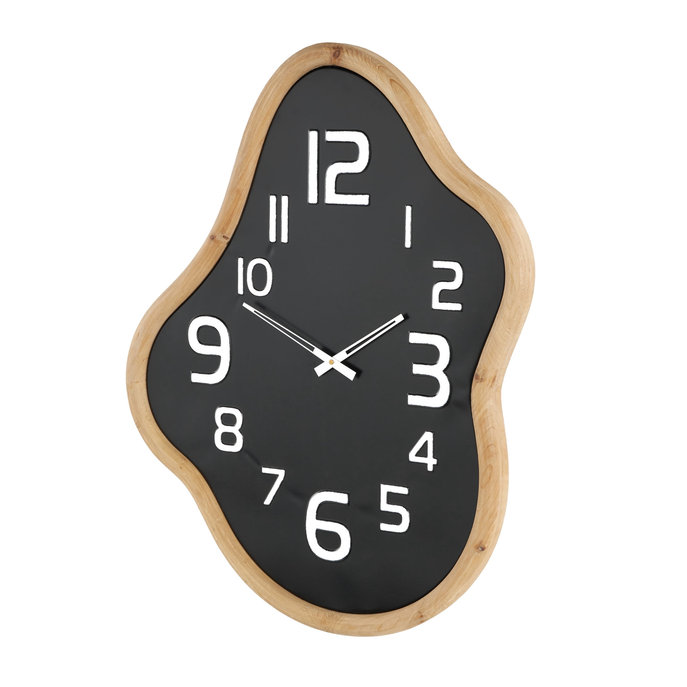 DecMode 25" x 32" Black Metal Wavy Wall Clock with Brown Frame and White Accents