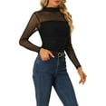 thumbnail image 4 of INSPIRE CHIC Mesh Top for Women's Solid Long Sleeve Mock Neck Sheer Panel with Side Shirring XS Black, 4 of 6
