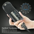 thumbnail image 3 of Graflsoa USB Condenser Microphone Kit with Tripod Stand for PC Recording, Gaming, and Live Streaming - Black Metal Cardioid Mic with Windscreen and USB Cable, 3 of 7