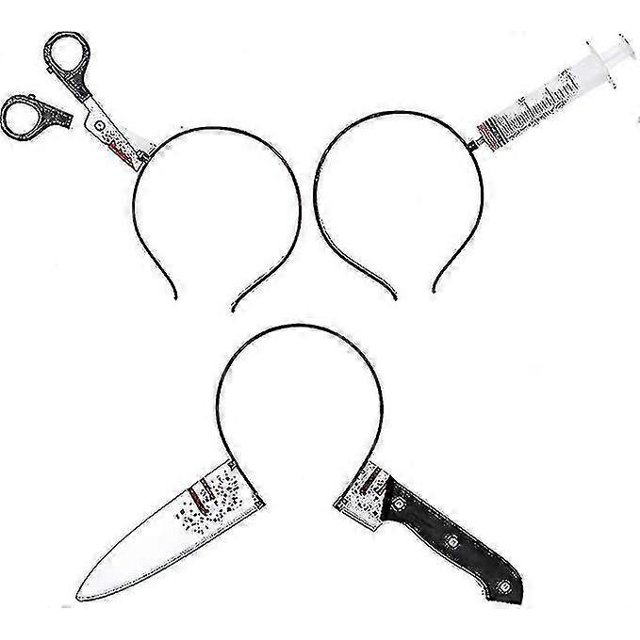 Halloween Kostm Accessoire Set 3 Stck Horror Haarreif Schere Messer Syringe Im Kopf Stirnbnder Fr Erwachsene Damen Mdchen Herren Kinder Halloween Part