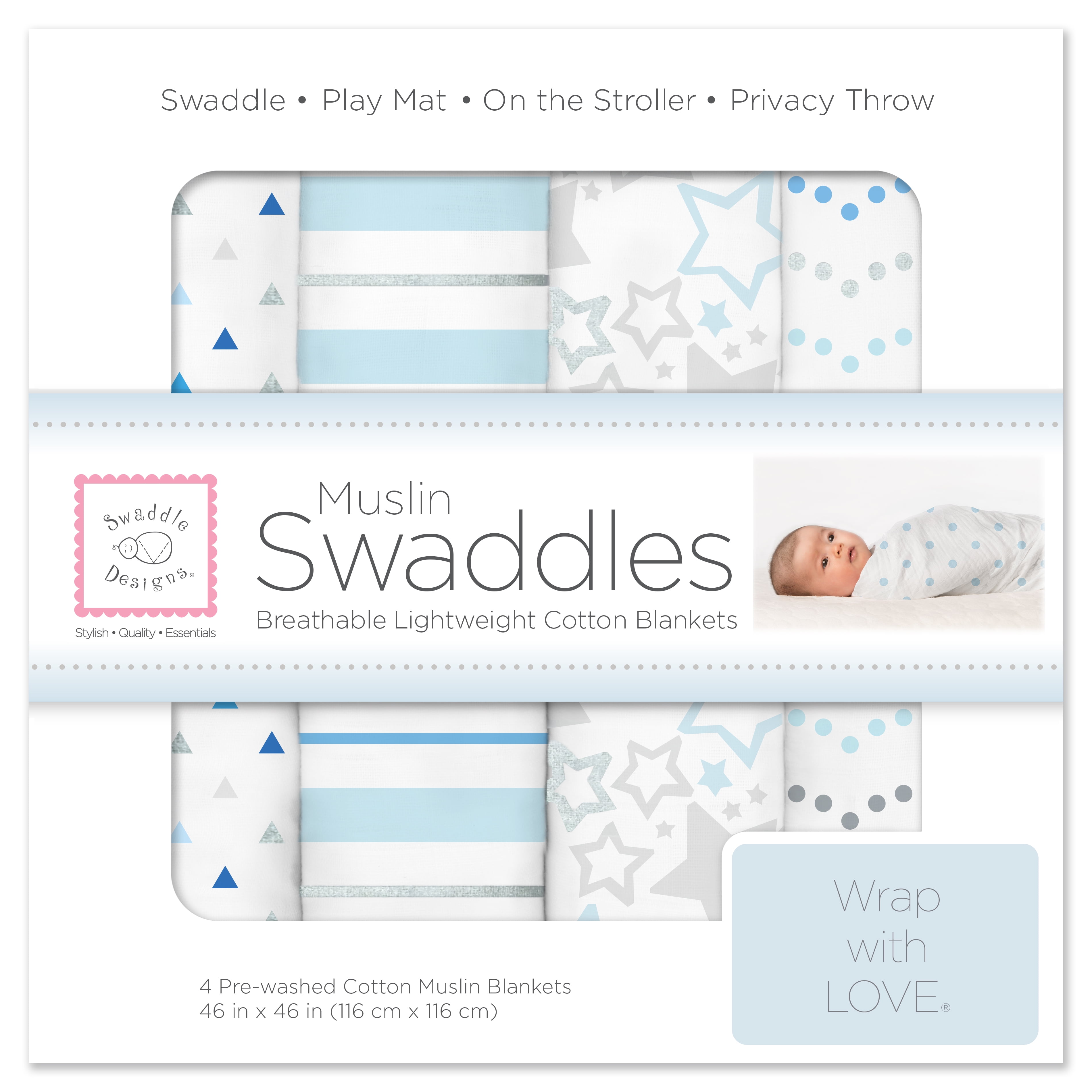 SwaddleDesigns XLarge Cotton Muslin Swaddle Blankets, Set of 4