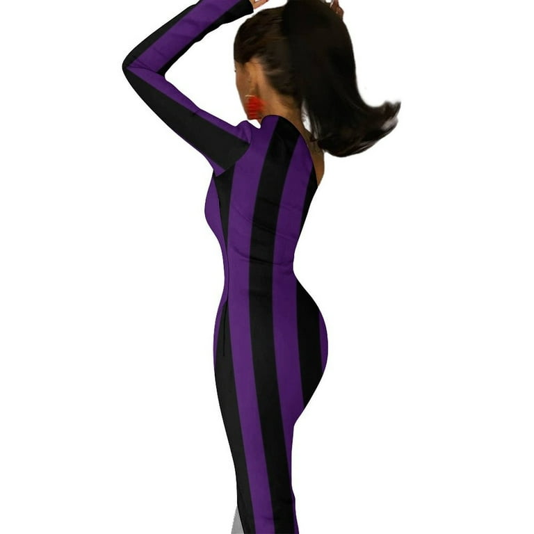 Sharp Edge Purple and Black Gothic Inspired Stripes Half Dleeve Split Dress  women"s clothing trend dress party night - Walmart.com
