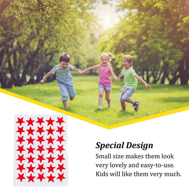pitrice 10 Sheets Award Flash Sticker Five-pointed Star Removable Mother Praise Label Decorations Reward Decals Children Students Red