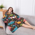 thumbnail image 5 of Oversized Wearable Blanket Hoodie,DarkBrown Cartoon Dinosaurs Colorful Plants Pattern Sherpa Blanket Hoodie with Super Pockets,Super Warm Fuzzy Pullover for Women & Men, 5 of 6