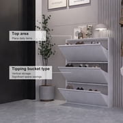 Marcree Shoe Cabinet with 3 Flip Drawers, Metal Entrance Shoe Cabinet Storage for Entryway, Modern Hidden Narrow Shoe Rack Organizer Cabinets Wall Mount for Living Room, Bedroom, Hallway, White
