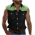 thumbnail image 2 of CLOISE Button down Shirts for Men Big and Tall Sleeveless Tops with Pockets Collared Casual Pullover Print Summer Blouses Green, 2 of 5