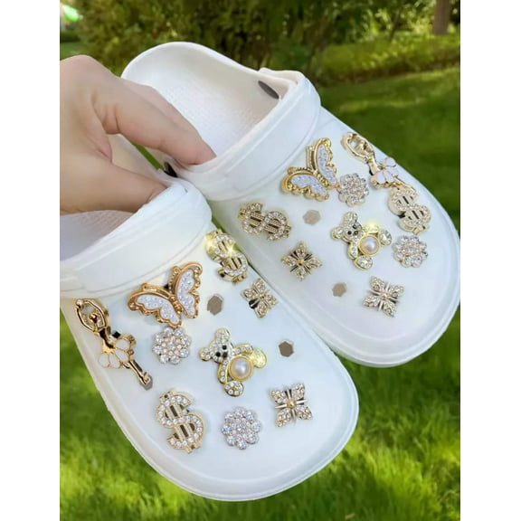 Stylish Gold Diamond Studded Clog Charms Set