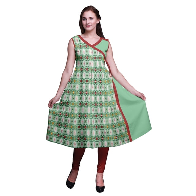 Bimba Robe d'Été Indienne Imprimée Style Angrakha pour Femmes Tunique Haut Ethnique