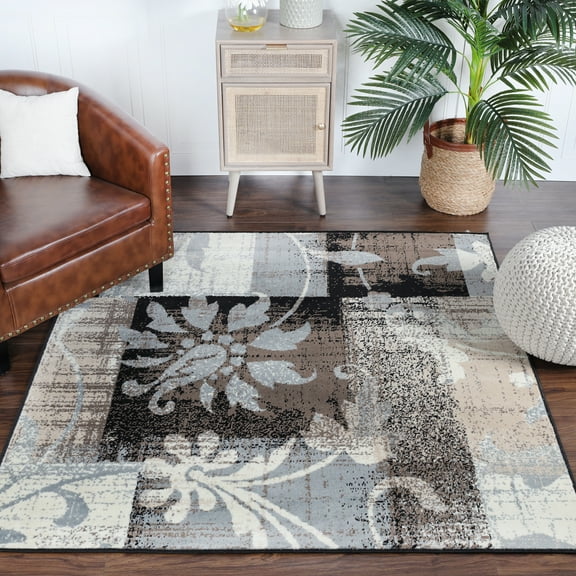 BNM Floral Damask Indoor Area Rug, 8' x 8' Square, Beige