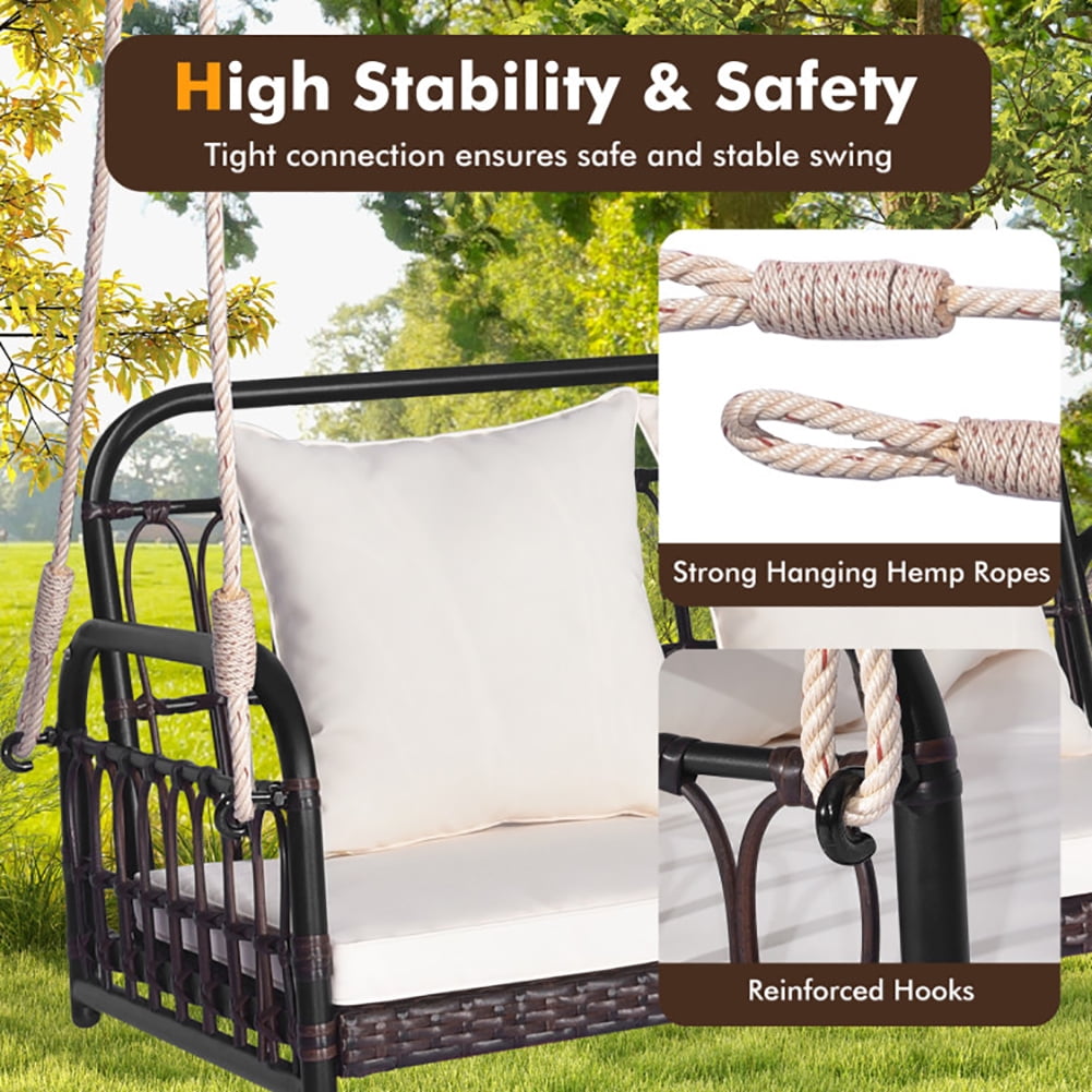 Aimee Lii 880LBS Wicker Hanging Porch Swing with Cushions, Swing Chair Outdoor, White Aimee Lii 880LBS Wicker Hanging Porch Swing with Cushions, Swing Chair Outdoor, White