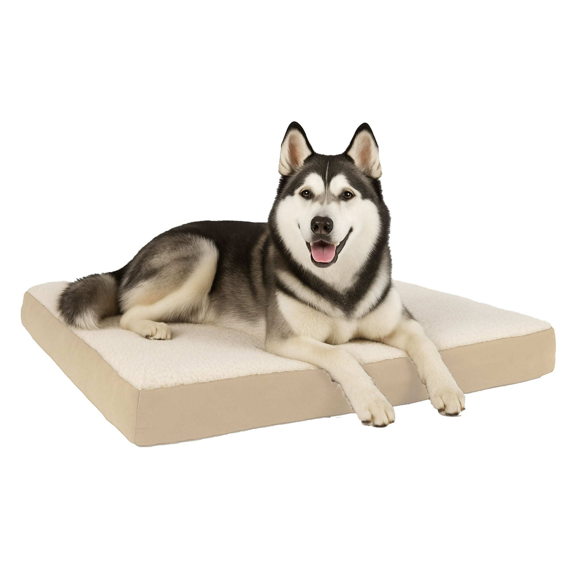 PETMAKER 44x35 Orthopedic Dog Bed with Memory Foam and Sherpa Cover, Tan
