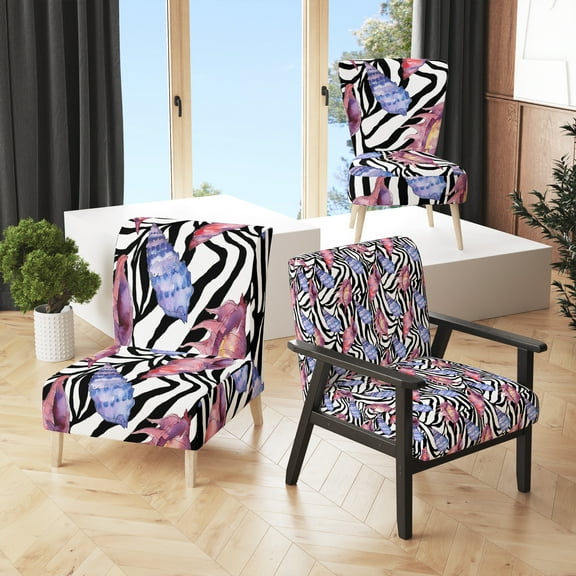 Designart "Blue and Purple Seashells on Zebra I" Upholstered Cabin & Lodge Accent Chair and Arm Chair