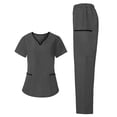 thumbnail image 6 of mihongmao Women's Scrubs Jogger Matching Set Cozy Fit 4 Way Stretch Cotton Medical Nursing Outfit Color Block Short-Sleeve V-neck Pocket Trousers Loose Uniform Set Dark Gray XL, 6 of 8