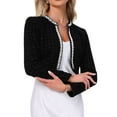 thumbnail image 4 of INSPIRE CHIC Tweed Jacket for Women's Cropped Long Sleeve Sparkle Trim Open Front Cocktail Cardigan XS Black, 4 of 6