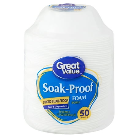 - Great Value Soak-Proof Foam Bowls, 50 count