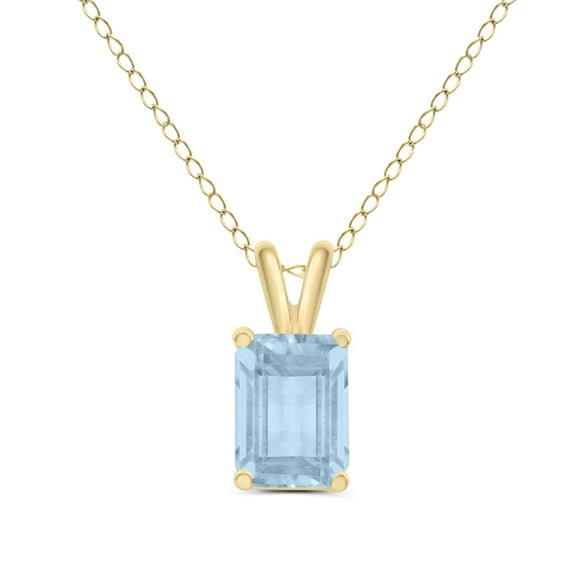 TimeLess Classics Emerald Cut Aquamarine Solitaire Pendant Necklace in 14K Yellow Gold - 5x3MM