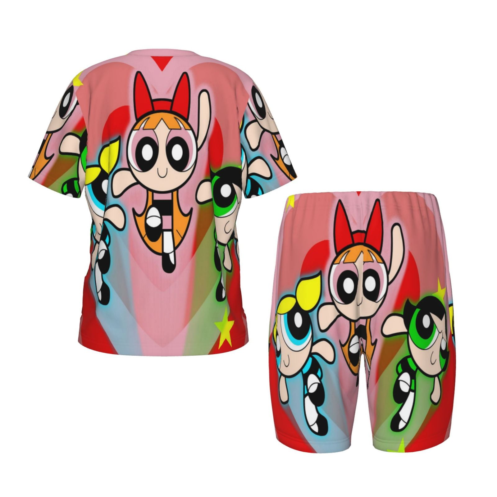 Kids Powerpuff Girls Pajama Set Kids Cartoon Tee Shirt And Short