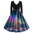 thumbnail image 3 of Women's Casual Fashion Christmas Holiday Print V-neck Vintage Dress for Retro Style and Party Occasions, Comfortable Women's Long Sleeve Holiday Dress,Dark Blue,XL, 3 of 3