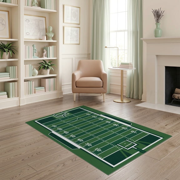 ODIKA Stadium With Goal Posts And Yard Markers Football Field Sport Playful Expressive Non-Slip Chair-Friendly for Home Office, Gaming Room, Under Desk