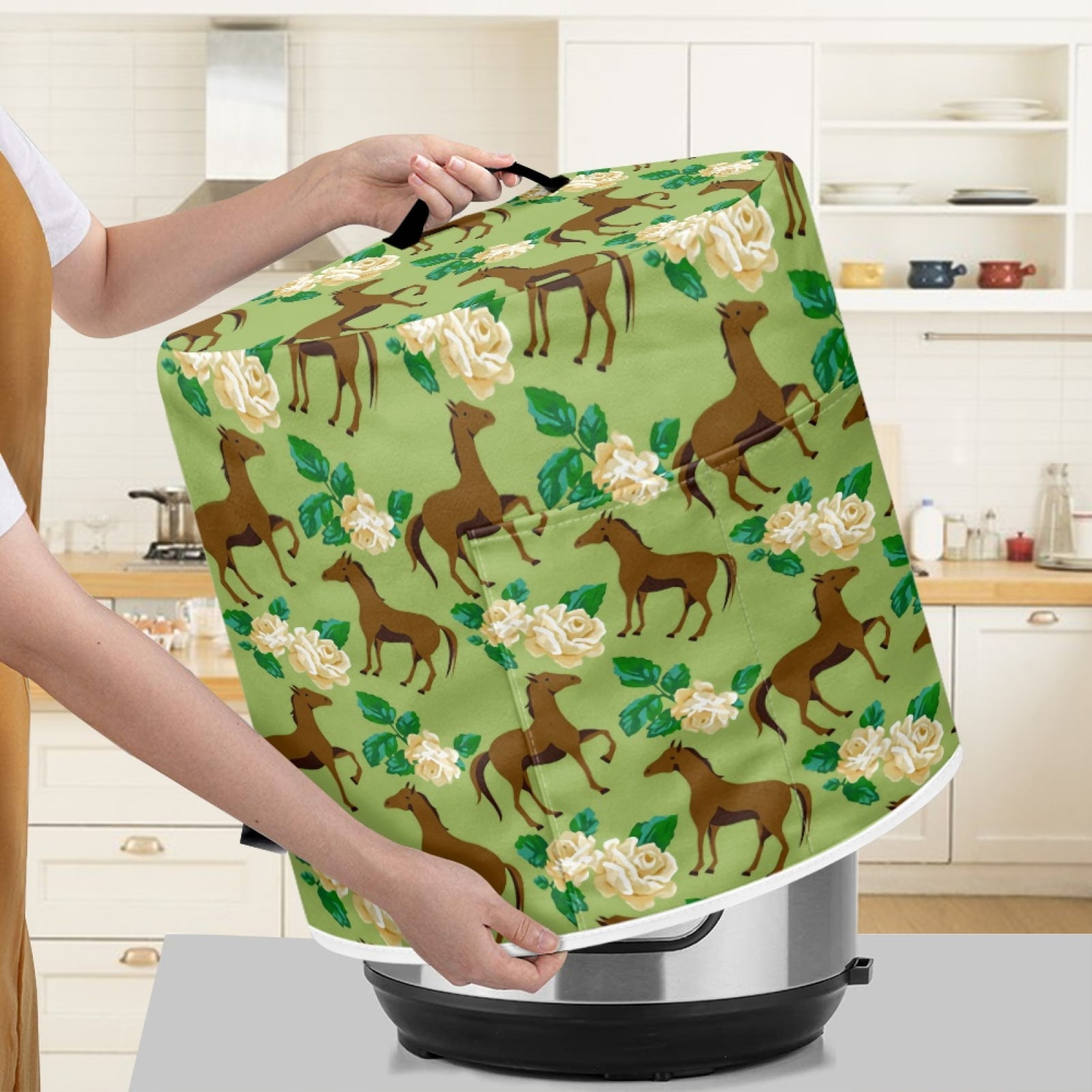 Xoenoiee Horse Floral Green Print Kitchen Appliance Dust Cover for