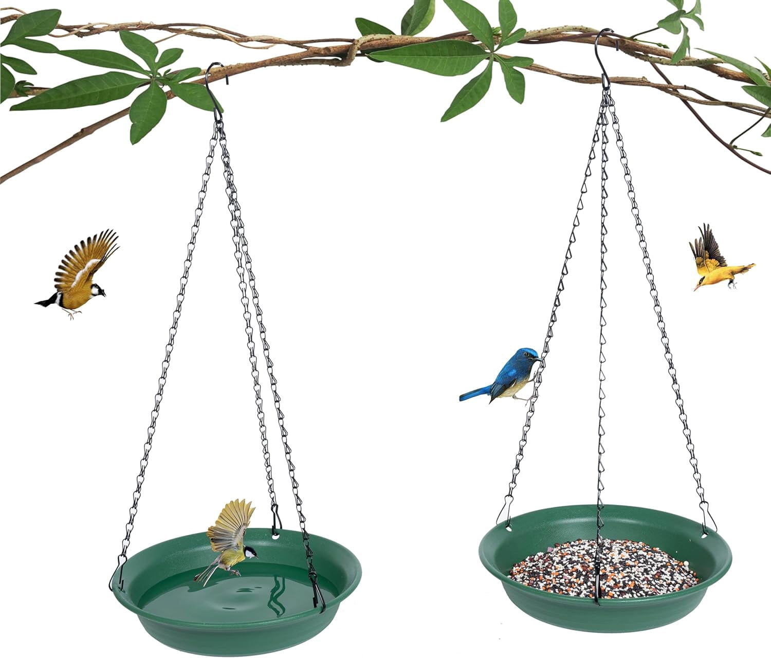 Hanging Bird Feeder & Bath for Outdoors, Wild Feeders Tray, Birdfeeder Birdbath Outside, Cardinal, Blue Jay, Crow, Birdfeeders Trays (10", 1 Pcs with Hole No Hole)