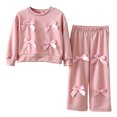 thumbnail image 3 of Toddler Girl Clothes Long Sleeve Bowknot Outfits Wide Leg Pants Two Piece Fall Clothing Set For Girls 2-3Years Pink, 3 of 9