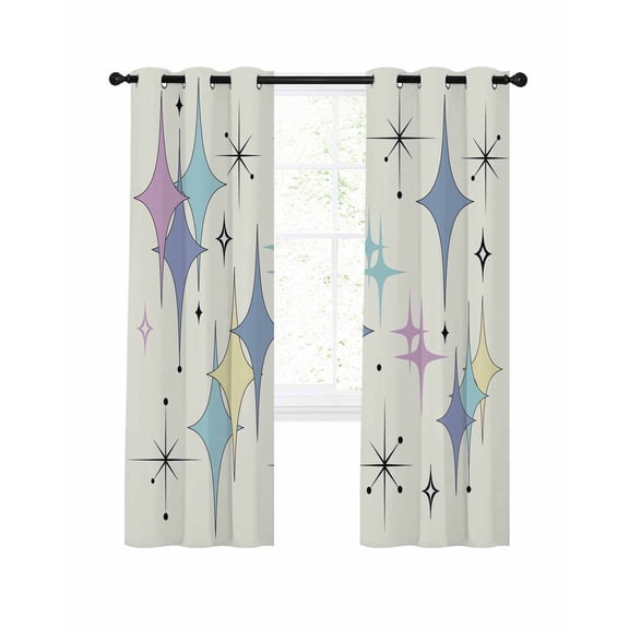 Purple Yellow Diamond Blackout Curtains, Light Blocking Print Window Curtains, Modern Geometric Middle Century Thermal Insulated Window Drapes for Living Room Kitchen Cafe 2 Panels, 104"W x 63"L