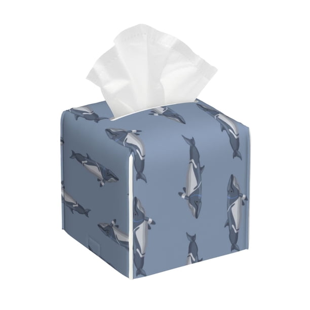Balery Cute Whale Porta Pañuelos de Cuero con Estampado – Funda Moderna Cuadrada para Caja de Pañuelos, Dispensador 5x5x5''