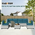 thumbnail image 2 of 7-Piece Outdoor Sectional Patio Furniture Set, All-Weather Wicker Rattan Sofa with Thick Washable Cushions & Tempered Glass Table, Perfect for Garden, Poolside, Backyard (Peacock Blue), 2 of 8