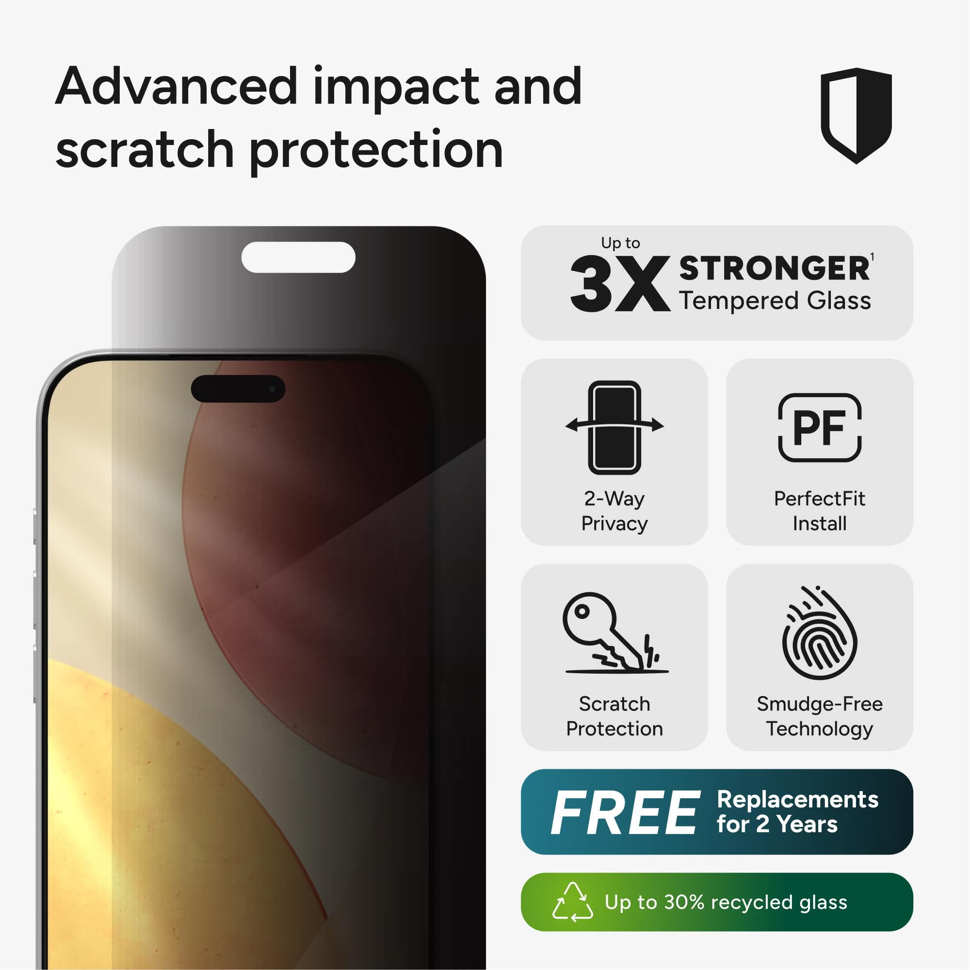 ZAGG InvisibleShield – Apple iPhone 17 Pro Max Glass Shield Privacy Screen Protector, PerfectFit™ Installation, 3x Stronger Glass, Impact & Scratch Protection