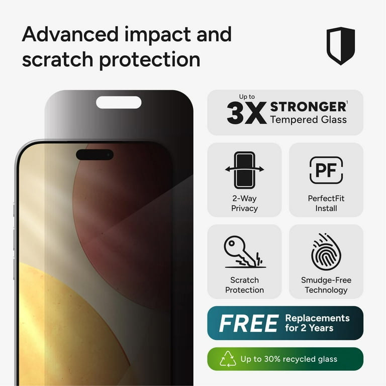 ZAGG InvisibleShield – Apple iPhone 17 Pro Max Glass Shield Privacy Screen  Protector, PerfectFit™ Installation, 3x Stronger Glass, Impact Scratch