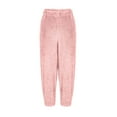 thumbnail image 5 of Solid Color Homewear Pants for Women Long High Waist Jogger Winter Comfort Fannal Pants Pink S, 5 of 7