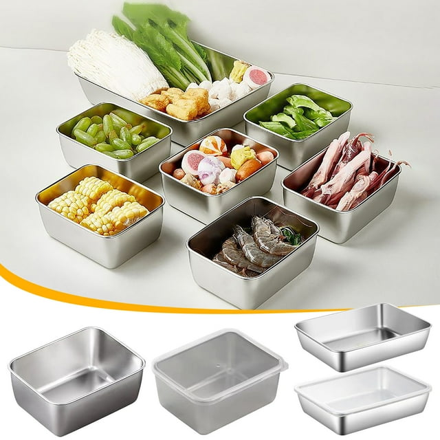 Sentmoon Food Containers Containers with Lids Stainless Steel Thickened Preservation Box, Kitchen Multi-purpose Box, Rectangular Fruit Box, Household Large Capacity Storage Box with Lid