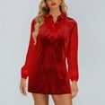 thumbnail image 5 of Rvasteizo Womens Long Sleeve Turndown Collar Dress Solid Color Velvet Casual Ankle Length Dress, 5 of 5