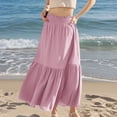 thumbnail image 2 of Nmnitkp Skirts for Women Summer Flowy Boho Maxi Skirt Trendy Drawstring Elastic High Waist Pleated Tiered A Line Beach Long Skirts, 2 of 9