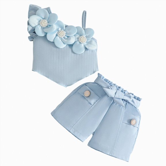 TOWED22 Baby Toddler Girl Adorable Summer Sets 2 Piece Sleeveless Tank Shirts and Shorts Sweet Casual Clothes(Sky Blue,6-9 M)